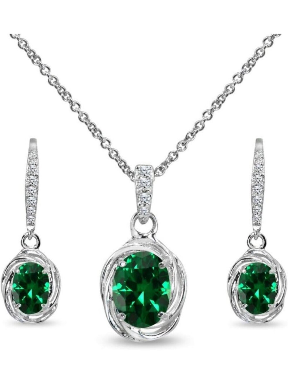 Genuine & Synthetic Gemstone Oval Love Knot Earrings & Pendant Necklace Set in